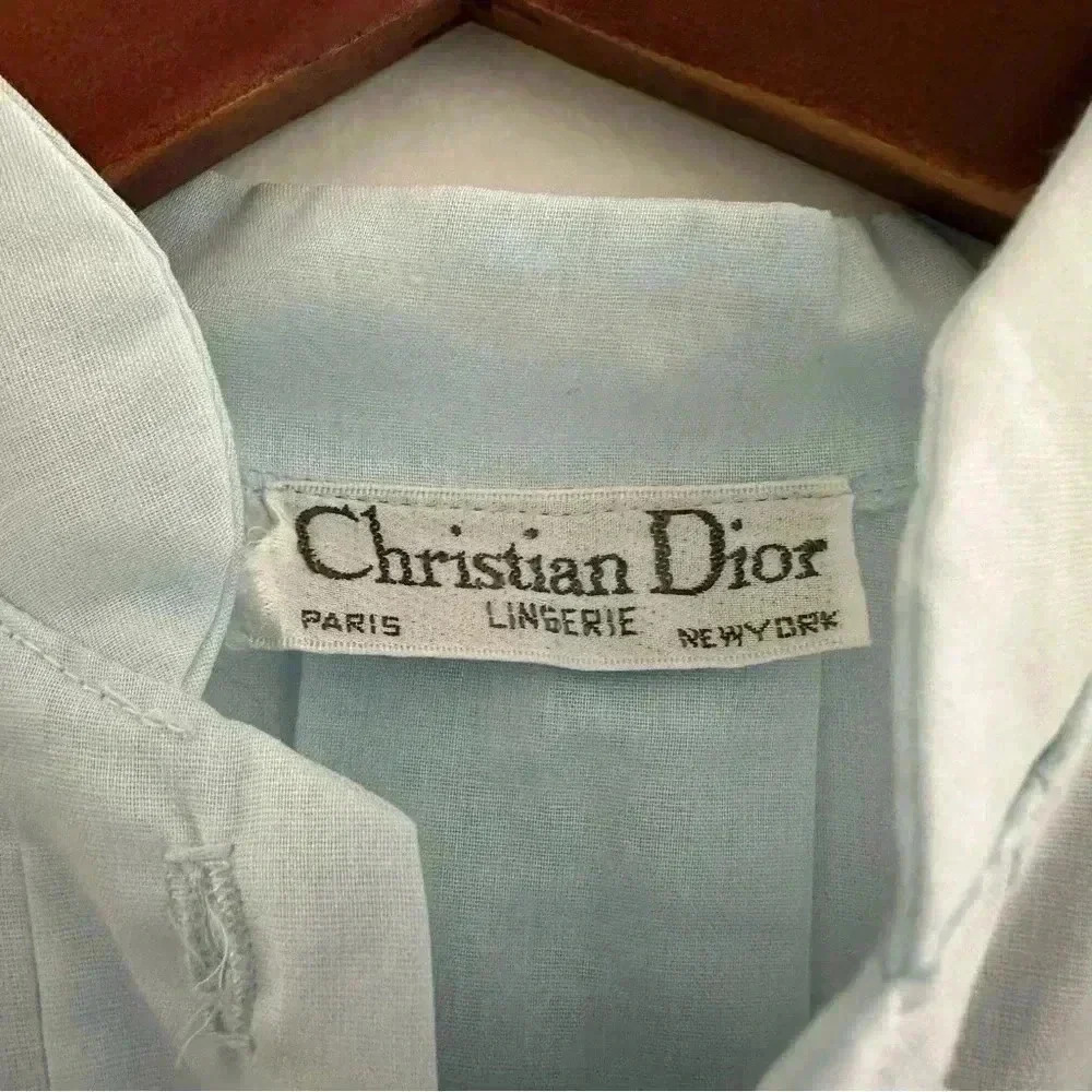 Vintage Christian Dior Blue Cotton Night Gown Dress S/4-6 - Picture 5 of 10